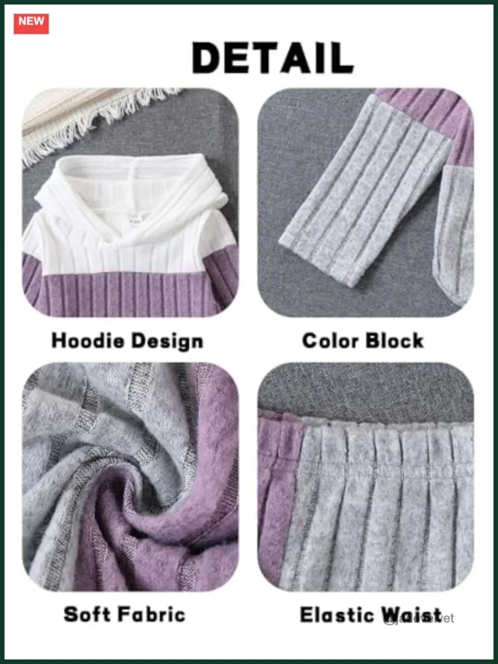 Colorblock Ribbed Long Sleeve Hoodie Sweatsuit Set for Girls